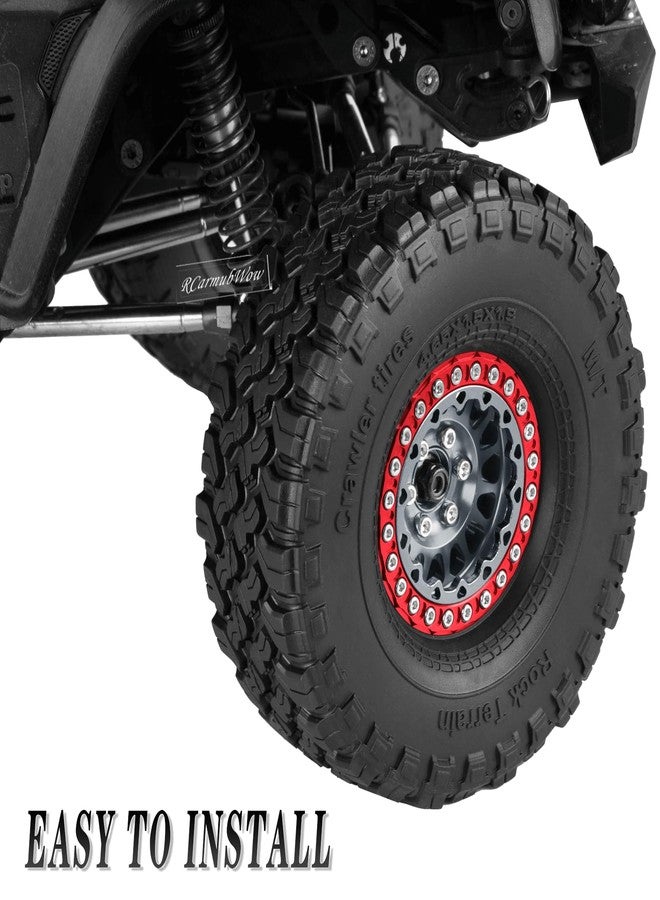 RcarmubWow RC 1.9 Beadlock Wheels and Tires for 1/10 SCX10 TRX4 TRX6 VS4-10 Gen8 7 MST CFX D90 RC Crawler,Alloy Aluminium 1.9 rc Wheels 1.9 rc Rims w/ 1.9 Beadlock Tires Trunk Tires,Titanium - Image 3